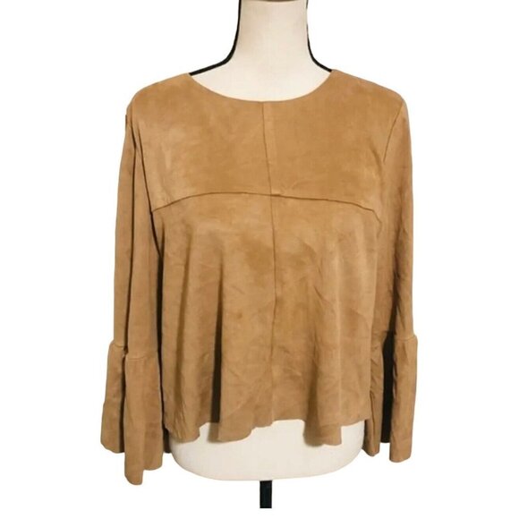 Do+Be Faux Suede blouse top Bell sleeves bohemian TAN SMALL Hippie western NEW - Picture 5 of 7